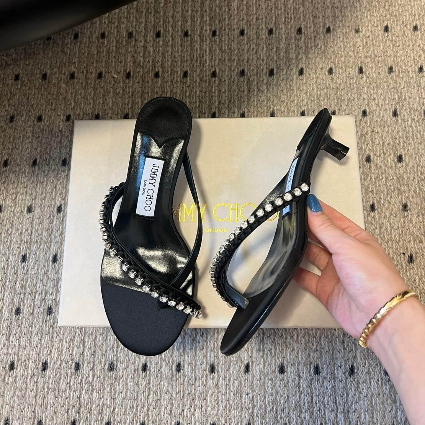 Classic Satin Crystal Low-Heel Sandals