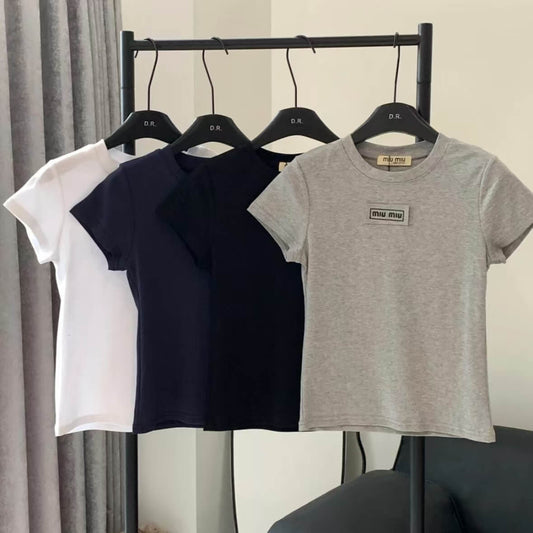 New Arrival Structured Shoulder Solid Color T-Shirt