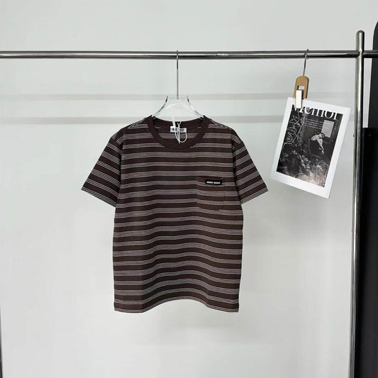 New Arrival Striped Round-Neck Pocket T-Shirt