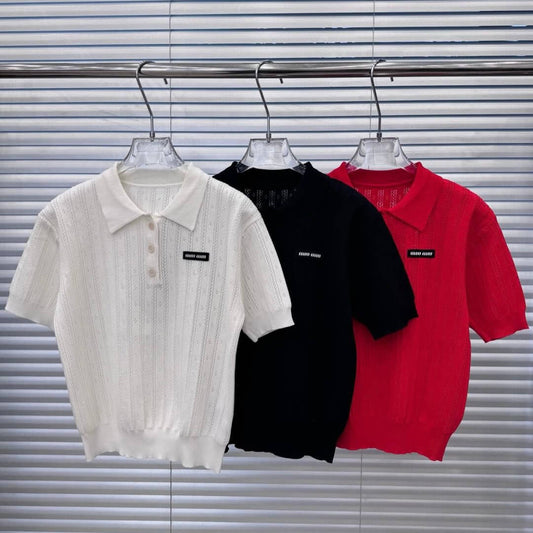 Letter Patch Lapel Short Sleeves