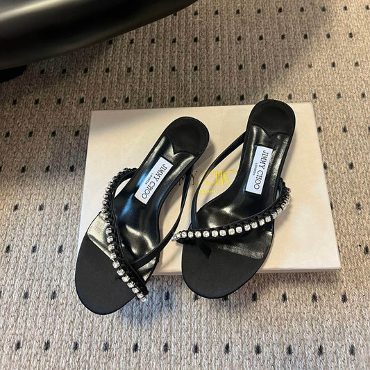 Classic Satin Crystal Low-Heel Sandals