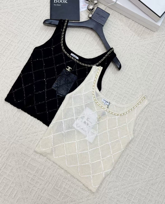 Classic Chain-Embellished Sheer Back Vest