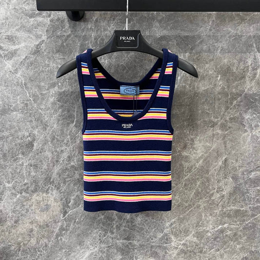 Colorful Striped Knitted Fitted Vest