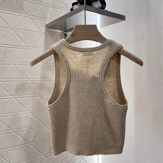 Minimalist Hem Embroidered Knitted Vest