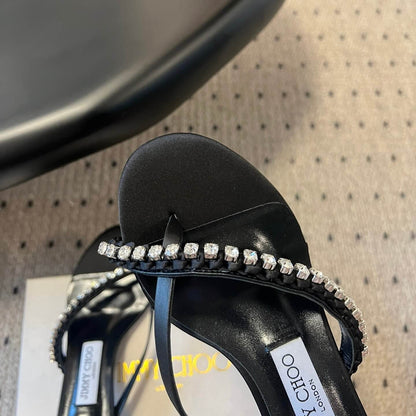 Classic Satin Crystal Low-Heel Sandals