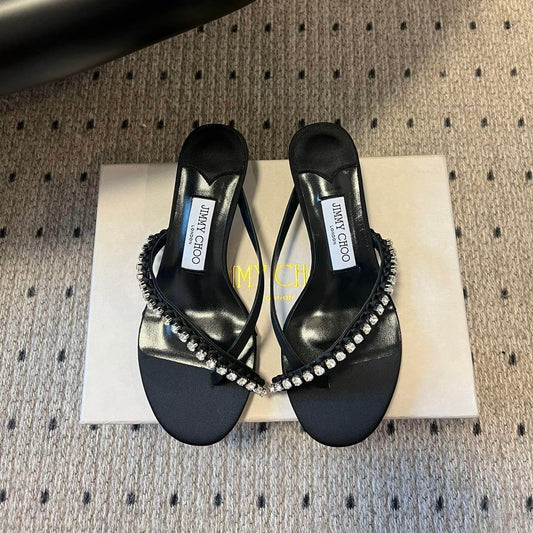 Classic Satin Crystal Low-Heel Sandals